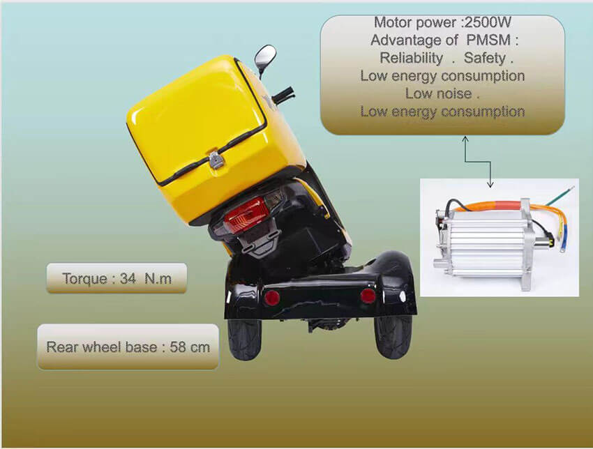 Electric cargo scooter with roof and rear cargo box